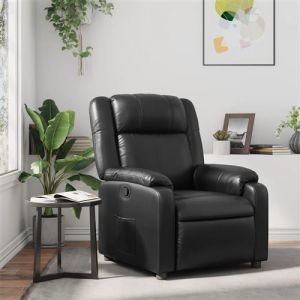 VidaXL Fauteuil Inclinable, Chaise avec Repose-pieds, Siège avec Dossier et Accoudoirs, Meuble de Salle de Séjour, Moderne, Noir Similicuir