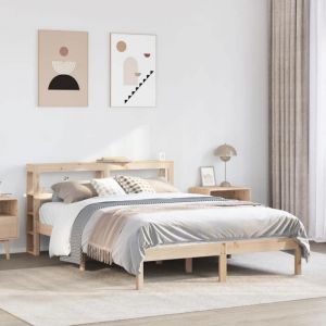 VidaXL Cadre de lit avec tête de lit 140x190 cm bois de pin massif, lit, meuble de chambre à coucher, lit en bois, lit double, cadre de lit en bois