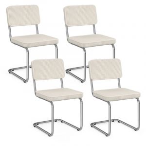 Idmarket Lot de 4 chaises cantilever NAHE en velours c&ocirc;tel&eacute; beige et pied m&eacute;tal
