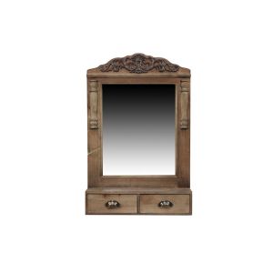 Décoration d'Autrefois MIROIR ANCIEN RECTANGULAIRE VERTICAL BOIS 2 TIROIRS 54.5x10.5x83.5cm