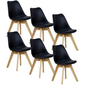 WOLTU Lot de 6 Chaises de salle à manger. Pied en bois. Assise en Similicuir. Style nordique. Noir