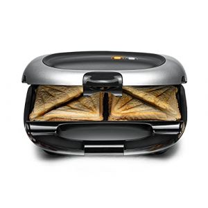 Rommelsbacher Appareil à croque-monsieur ST 1000 – Plaques de cuisson extra profondes, pour 2 sandwichs American XL, revêtement antiadhésif, protection anti-débordement, étanchéité complète,