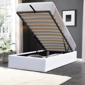 Nuits d'or - Solide Lit Coffre blanc + Pieds pour matelas 90x190 cm -12 lattes - loris - Montage Rapide et Facile