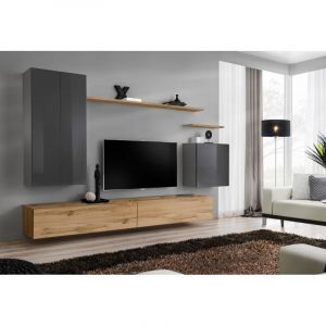 Image de Meuble TV Mural Design " II" 270cm Gris & Naturel Prix