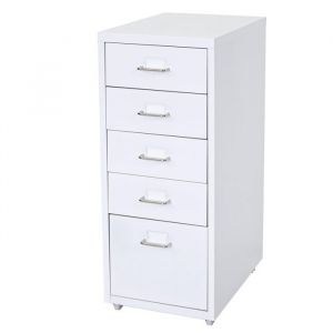 D&eacute;coshop26 Caisson &agrave; tiroirs meuble de rangement bureau sur roulettes 69x28x41cm 5 tiroirs acier blanc - blante