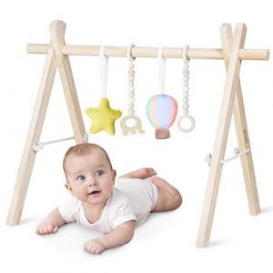 Lionelo Anis Arche de Jeu B&eacute;b&eacute; en Bois &ndash; Baby Gym Montessori avec Jouets Sensoriels Amovibles, Structure Pliable et L&eacute;g&egrave;re, D&eacute;veloppement Sensoriel et Coordination, D&egrave;s la Naissance, Id&eacute;e Cadeau