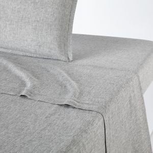 Drap plat uni en lin lavé, Linot Gris Chambray Taille 180X290 cm