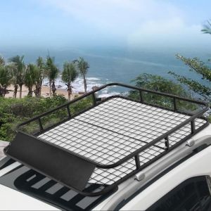 COSTWAY Porte Bagages de Toit pour Voiture en Métal 122,5x102CM avec Déflecteur d’Air Capacité 75 KG Noir Accessoires Automobiles