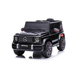 Coche eléctrico 12V Mercedes G con puertas altas, negro, ruedas de EVA, monoplaza, batería de 12 V, mando a distancia de 2,4 GHz