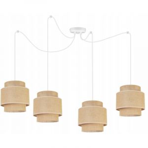 Light-Home Boho Abat Jour Suspension Luminaire Lustre - Moderne Abat Jour Plafond pour Chambre Salon et Cuisine - Métal et Tissu - E27 - À 4 Lumières - Blanc Base et Jute
