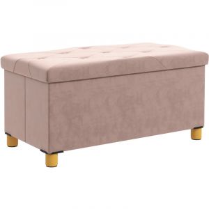Homcom Banc coffre style Chesterfield effet capitonné dim. 76L x 38l x 38H cm piètement bois velours vieux rose