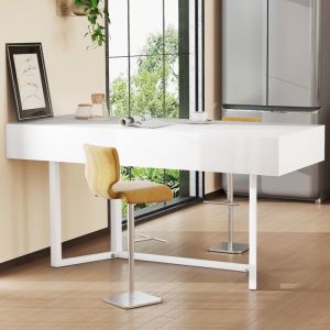 Bureau pliable 120×55x76cm – Design rabattable – Avec prise européenne – MDF – Blanc