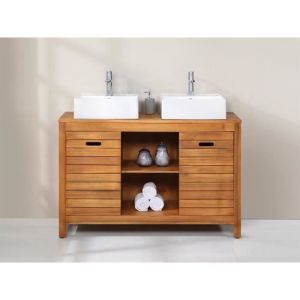 Meuble de salle de bain en bois d'acacia avec simple vasque 130 cm PULUKAN