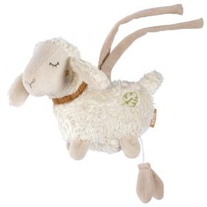 Fehn Mini-Spieluhr Schaf Natur – Kuscheltier & Einschlafhilfe mit Baumwolle aus kontrolliert biologischem Anbau (kbA) – Melodie „Brahms Wiegenlied“ – für Babys & Kleinkinder