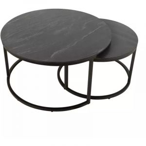 Tables basses gigognes rondes céramique gris marbré pied métal – oxy