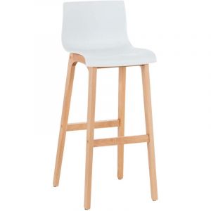 Décoshop26 Tabouret de bar design scandinave x1 structure de 4 pieds en bois assise en plastique blanc 100004942