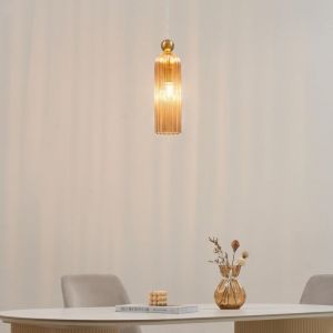 Kosilum Suspension dorée verre ambré et cannelé - Leonora