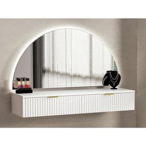 Pascal Morabito Coiffeuse suspendue avec miroir et LEDs - 2 tiroirs - Blanc - fralyn de