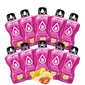 BOLERO Fraise Banane | 10 sticks 9g de Poudre pour Boisson sans sucre à la Stevia | Sans Conservateur ni colorants artificiels, Faible en calories, il convient pour toute la Famille