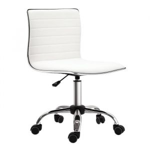 Homcom Chaise de bureau design style Chesterfield acier chromé revêtement synthétique blanc