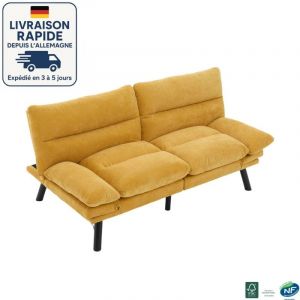 MODFU-Canap&eacute; convertible 2 places, canap&eacute; droit de salon, dossier et accoudoirs r&eacute;glables, tissu chenille, 165&times;90&times;76cm, jaune