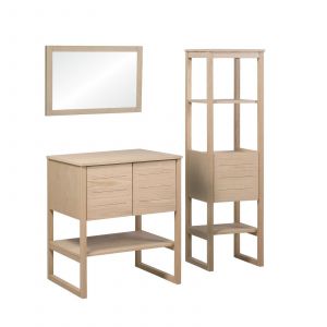Image de Mob-in - Meuble de Salle De Bain Ch&ecirc;ne 70 cm + Colonne de rangement Ch&ecirc;ne 145 cm atoll + Miroir - Bois Clair