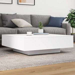 Blanc Table basse avec lumi&egrave;res LED blanc 100x100x31 cm