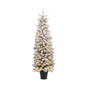 Costway Arbre de Noël artificiel - 140 LED et socle en ciment inclus - 180 x 50 x 180 cm - Vert/Blanc
