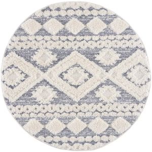 Tapis rond à poils longs et relief gris et crème 120x120cm
