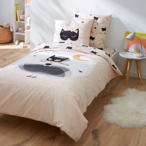 Image de Housse de couette imprim&eacute;e, Cat Opera Rose/Noir Taille 140X200 cm;200X200 cm