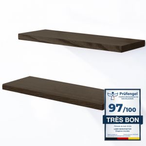 2 étagères murale en bois avec fixation invisible 2x 42cm Etagère murale en 100% bois massif Etagère murale pour salon set 4 étagères bord droit