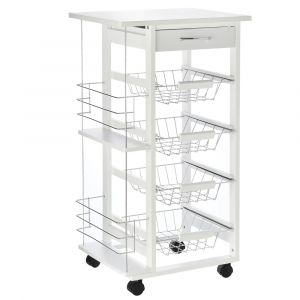 Homcom Desserte cuisine roulettes tiroir 4 paniers étagères latérales blanc