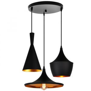 Lustre Suspension Industrielle Vintage forme Instrument de Musique 3 E27 Lampe Lumi&egrave;re Noir Or pour Salon Restaurant Bar Cuisine