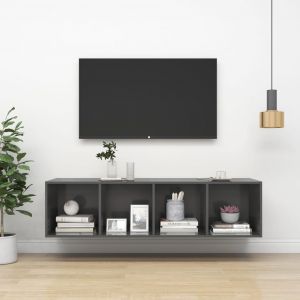 VidaXL Meuble TV mural Gris brillant 37x37x142,5 cm Aggloméré