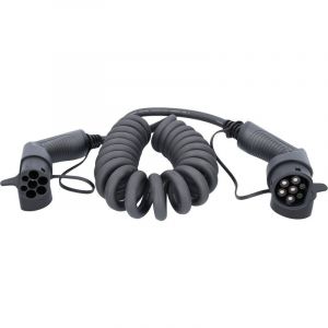KS Tools Câble de charge efuturo spiralé, connecteur du type 2 vers le type 2, triphase, jusqu’à 22 kW, 32 A, 400 V, mode 3, 5 mètres