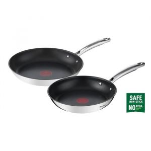 Tefal G732S255 Lot de 2 poêles 24/28 cm, Induction, Revêtement extérieur inox, Revêtement intérieur antiadhésif, Duetto