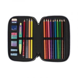 Plumier &Agrave; 2 Compartiments Avec Contenu Sunset, Noir Et Rose