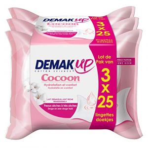 Demak Up Douceur Cocoon - Lingettes démaquillantes pour peaux sèches ou sensibles - 3 x 25 Lingettes