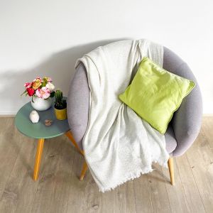 Les Jardins de la Comtesse Plaid cachemire et laine Beige Amande - Plaid Léger petits chevrons - 130 x 230 cm