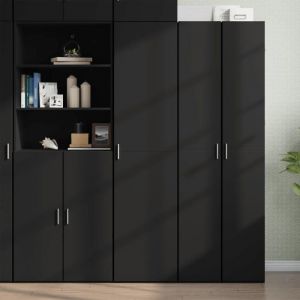 VidaXL Buffet haut noir 45x42,5x185 cm bois d'ingénierie, buffet, armoire de rangement, panneau latéral, armoire, armoire latérale, armoire haute