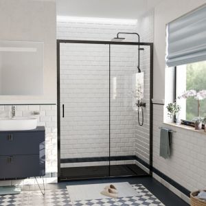 Ceramia PURA Porte de douche 140x195cm coulissante anticalcaire avec profilés Noir mat (CERAHP140B)