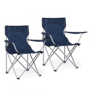 Mondeer - Lot de 2 Chaise de Camping Pliable avec Porte-Gobelet, Portable, Extérieure pour Plage, Voyage, Pêche, Barbecue - Bleu foncé