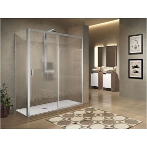 Image de Novellini Paroi de douche sans seuil 1 porte coulissante+1 fixe LUNES 2.0 2PH 140 cm- Sérigraphié - Silver - Ouv Droite