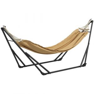 Outsunny Hamac pliable complet - support acier, toile hamac coton - support 2 en 1 hamac chaise suspendue - noir beige