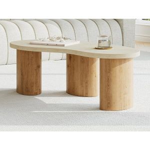 Table basse en MDF - Effet travertin beige et naturel clair - ALOZYA