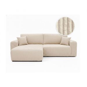 Loungitude Canap&eacute; d'angle compact r&eacute;versible et convertible ALYA 4 places en velours cotel&eacute; &eacute;pais - Beige