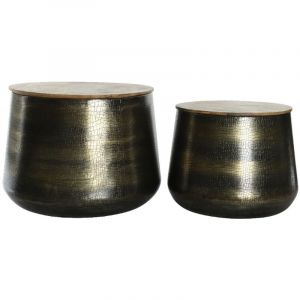 Lot de 2 tables déco zinc et bois de manguier - Nos Envies Déco