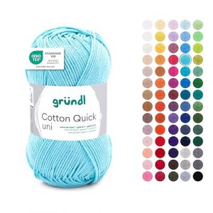 Gründl Laine Cotton Quick uni Fils à tricoter et à crocheter (100 % coton), 1 pelote à 50 g / 125 m, bleu bébé