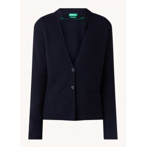 Benetton Veste En Maille De Laine Et Cachemire Mélangés, taille L, Bleu Foncé, Femme