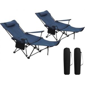 WOLTU 2x Chaise de Camping Pliante Fauteuil de Pêche avec Appui-tête Chaise de Plage avec sac de Transport Bleu CPS8148bl-2